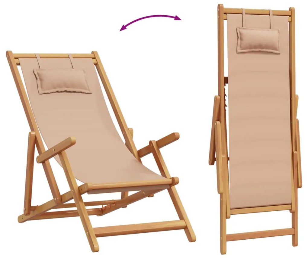 Cadeiras praia dobráveis 2 pcs tecido/madeira cinza-acastanhado