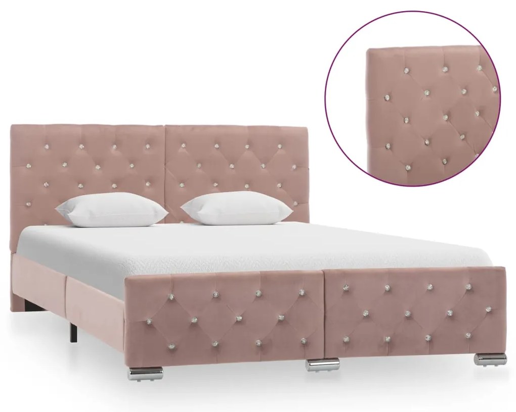 Estrutura de cama 140x200 cm veludo rosa