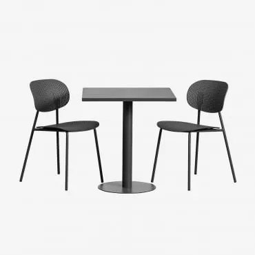 Conjunto De Mesa Quadrada 70x70 Cm Mizzi E 2 Cadeiras De Jardim Em Polipropileno E Ferro Tupah Cinza Grafito - Sklum