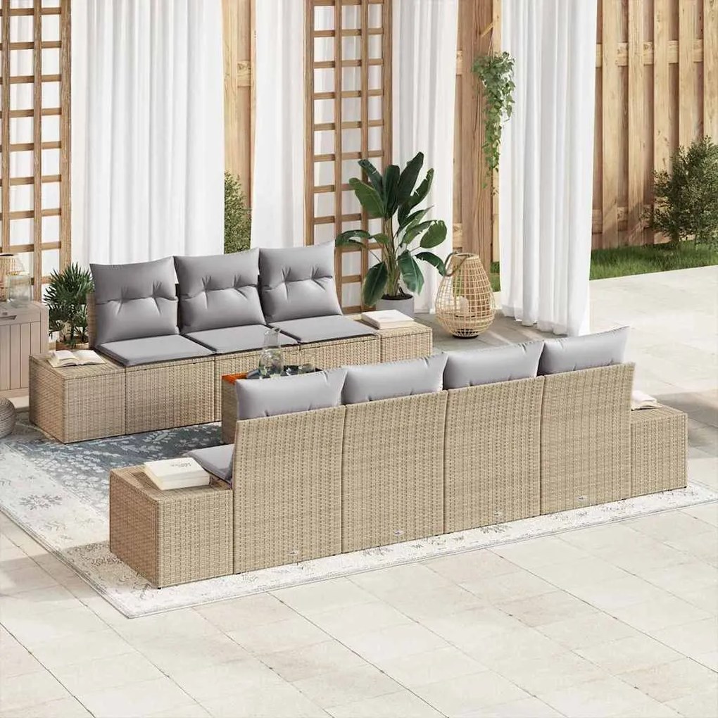 vidaXL Conjunto de Sofá de Jardim 8 pcs Bege e Cinza Claro vime PE