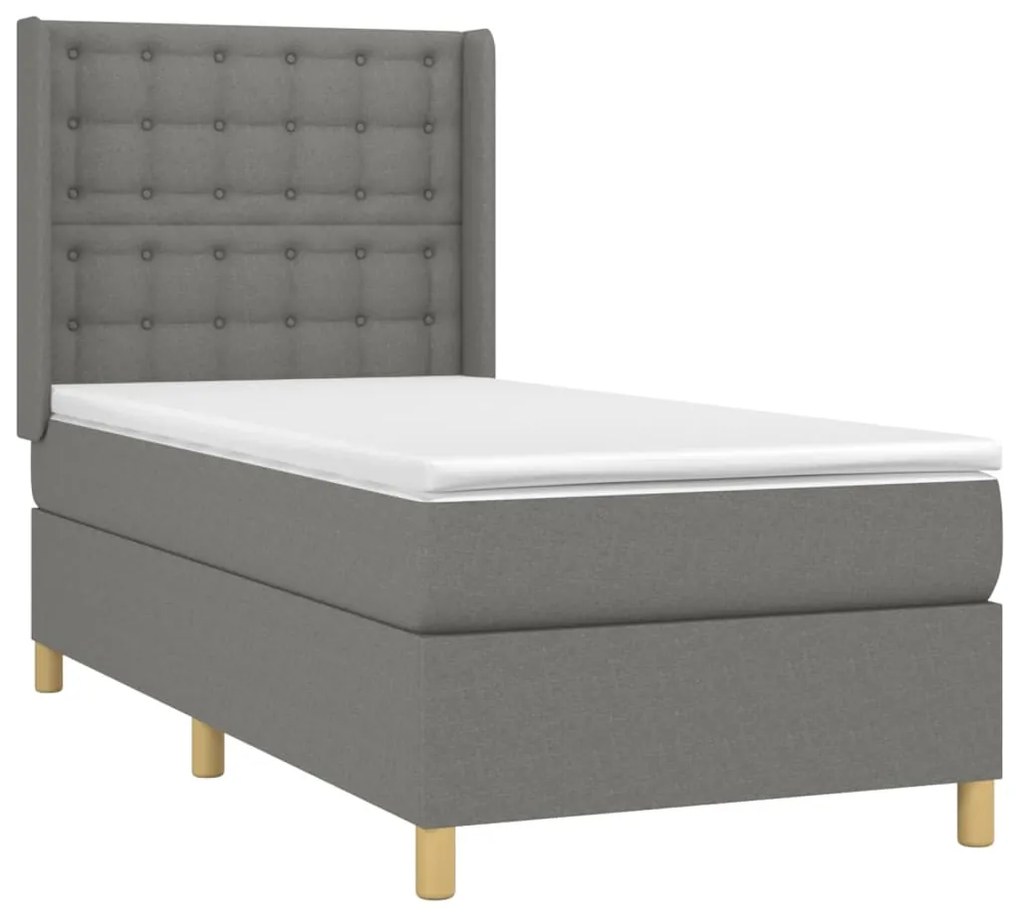 Cama box spring c/ colchão e LED 80x200 cm tecido cinza-escuro