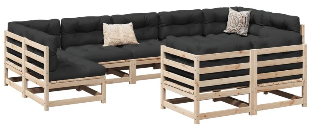 vidaXL 9 pcs conjunto sofás de jardim com almofadões pinho maciço