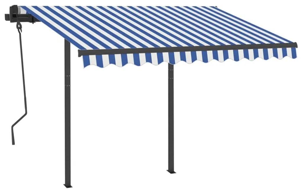 Toldo retrátil automático com postes 3,5x2,5 m azul e branco