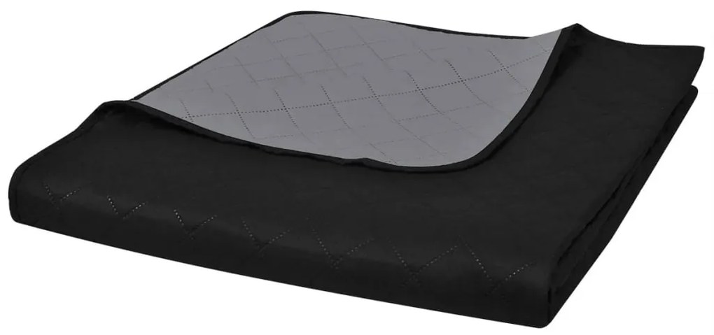 Colcha dupla face acolchoada preto/cinzento 230 x 260 cm