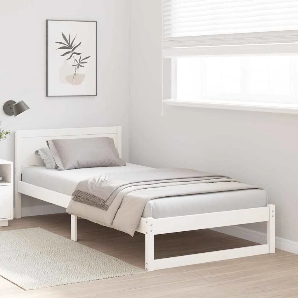 Estrutura de Cama Branca Madeira de Pinho Tamanho de Solteiro