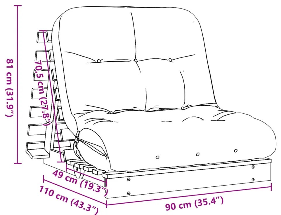 Sofá-cama futon c/ colchão madeira de pinho maciça castanho-mel