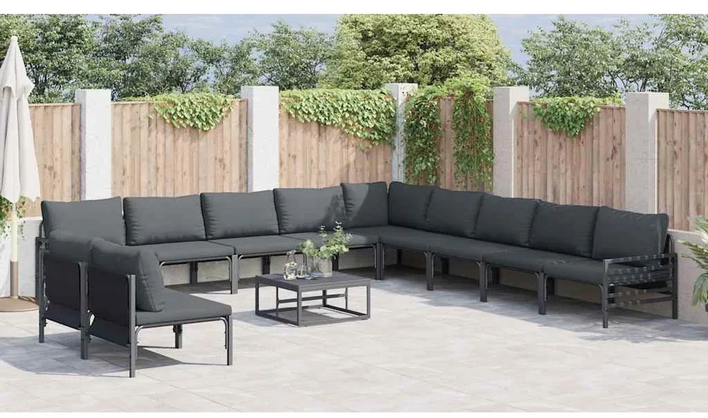 Conjunto de Sofá de Jardim 11 pcs Cinzento-escuro Aço