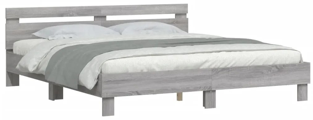 Estrutura de cama c/ cabeceira derivados madeira cinza sonoma