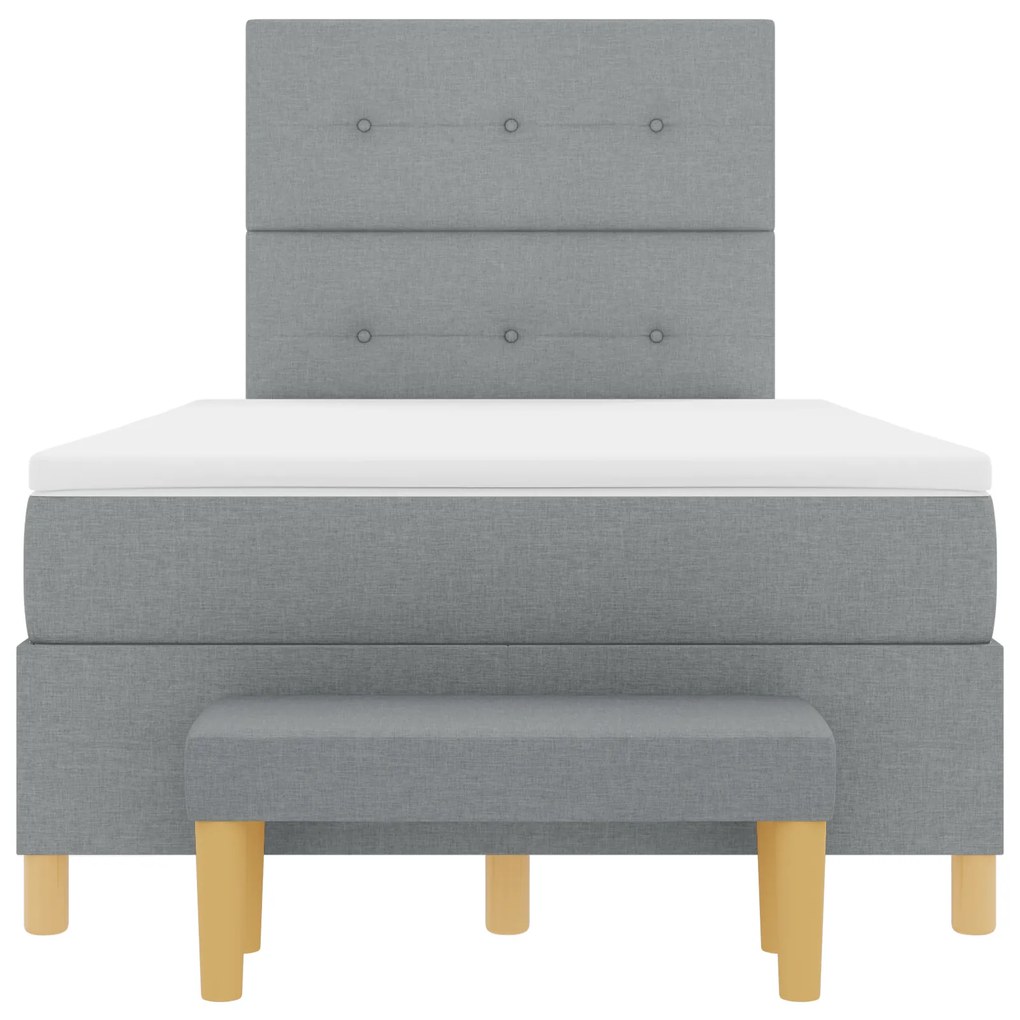 Cama Box Spring com colchão e banco cinza claro 120x190 cm tecido