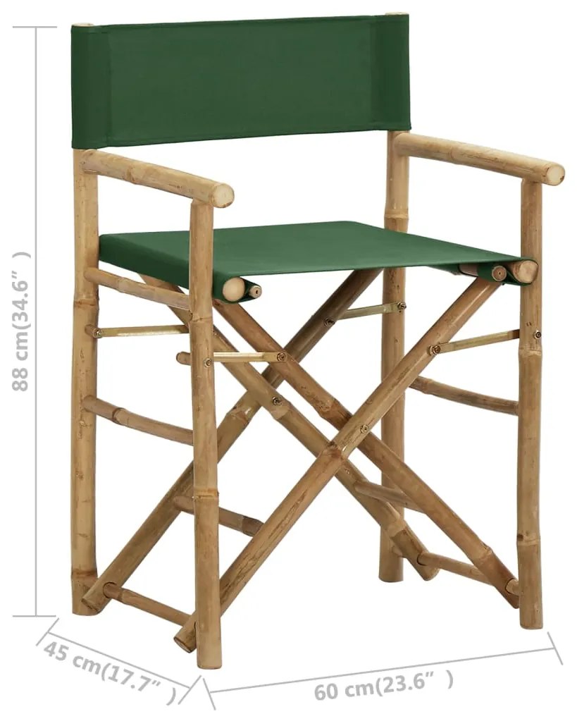 Cadeiras de realizador dobráveis 2 pcs bambu e tecido verde