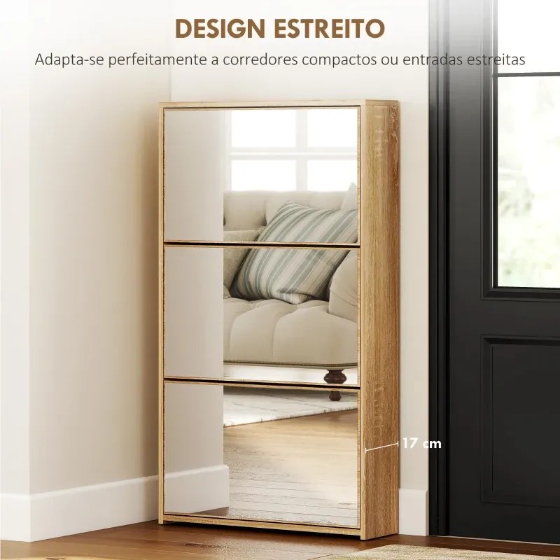 Sapateira Estreita com Espelho para 9 Pares de Sapatos para Corredor Espaços Reduzidos 65x17x114,5 cm Madeira