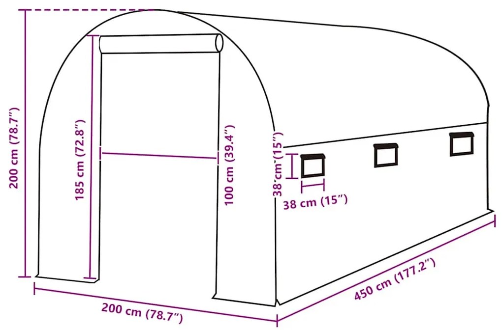 Cobertura de substituição p/ estufas 9 m² 200x450x200 cm verde