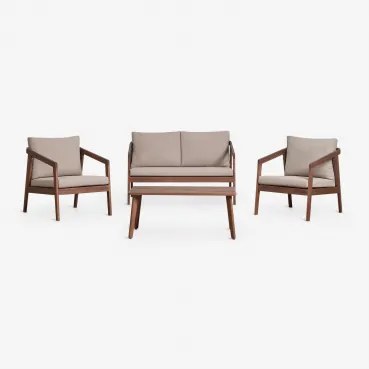 Conjunto De Jardim Com Sofá, 2 Poltronas E Mesa De Centro Em Madeira De Acácia Kaela Castanho-acácia Escuro & 2 Lugares & Tecido Castanho Avelã -