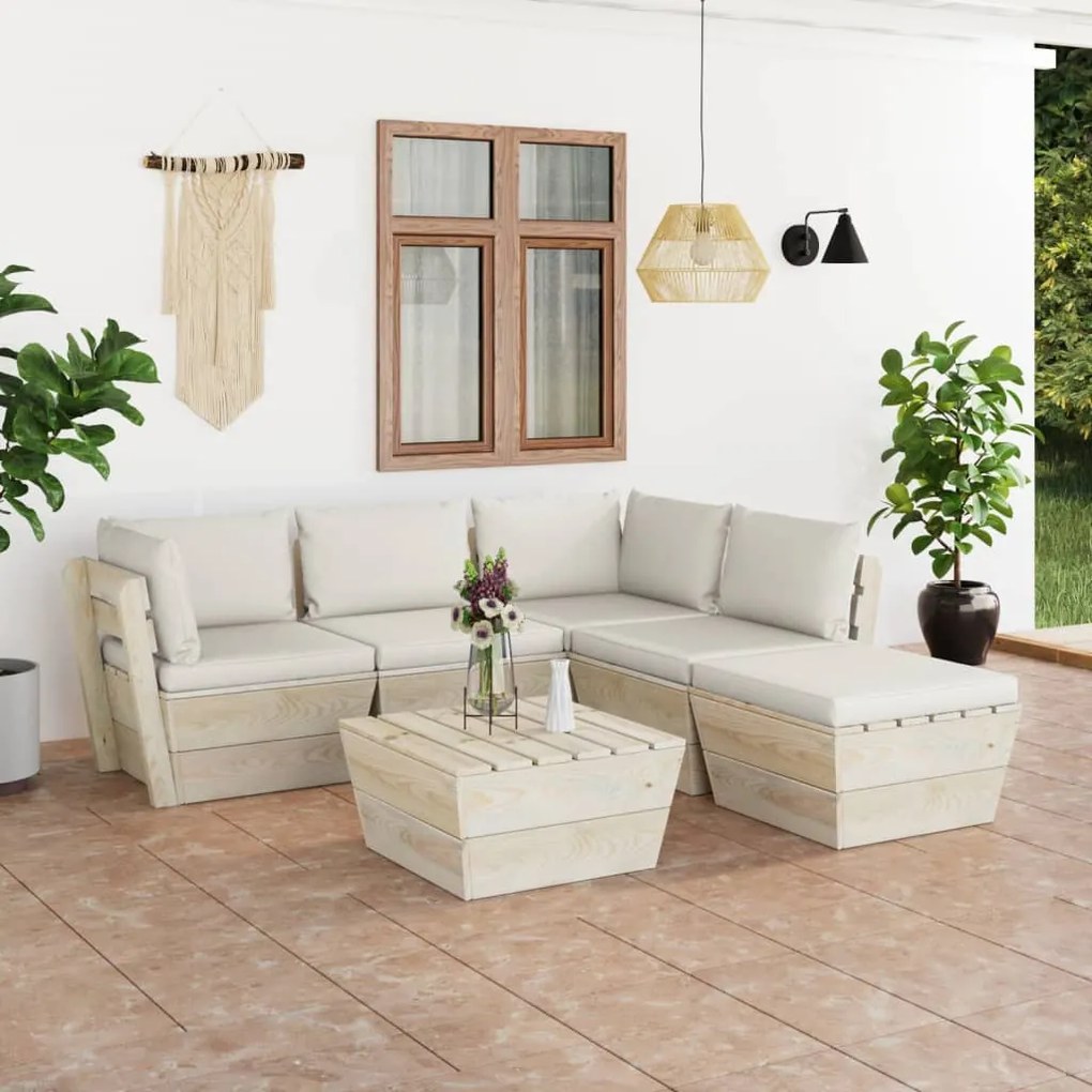 vidaXL 6 pcs conjunto lounge de paletes + almofadões madeira de abeto