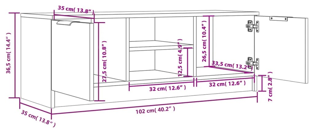 Móvel p/ TV 102x35x36,5 cm madeira processada carvalho sonoma