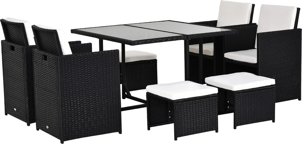 Outsunny Conjunto de Jardim Encaixável 8 Pessoas 9 Peças Resina Pe Preto com Almofadas Creme | Aosom Portugal