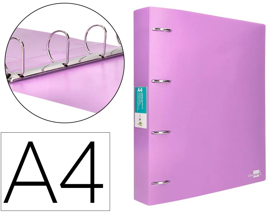 Pasta de 4 Aneis Mistos 40 mm Polipropileno Din A4 Lavanda Opaco