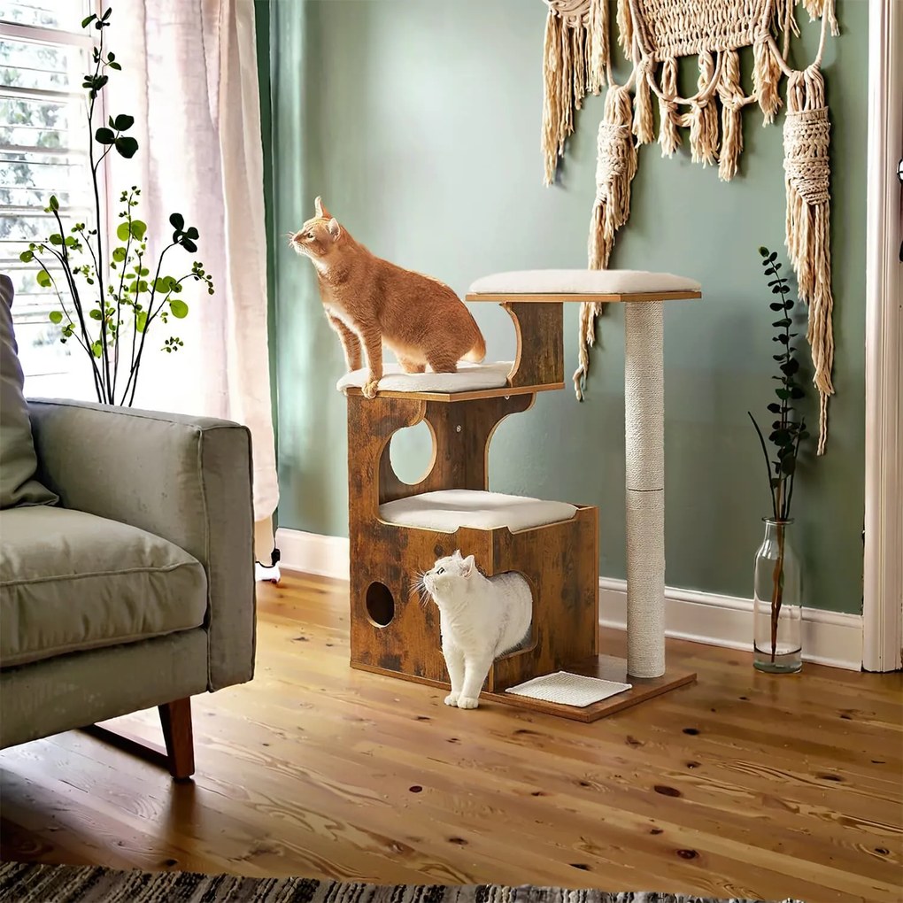 Arranhador para gatos 66 x 42 x 88 cm (C x L x A) castanho vintage-branco