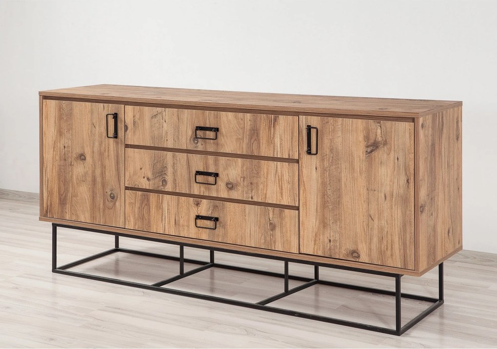 Aparador Mare com Gavetas – Pinho Atlântico e Preto - 180 x 80 x 45 cm