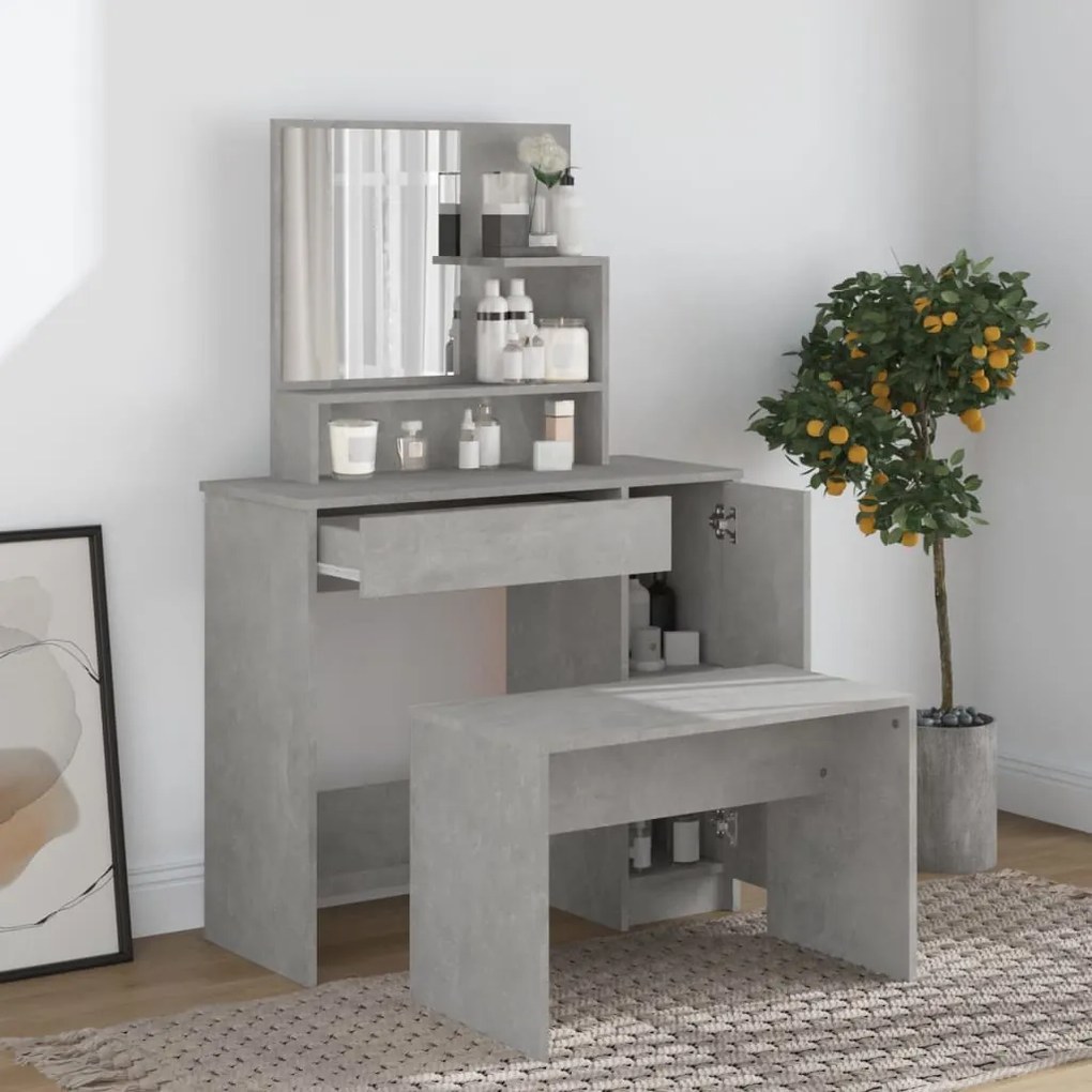 3114150 vidaXL Conjunto toucador 86,5x35x136 cm cinzento cimento