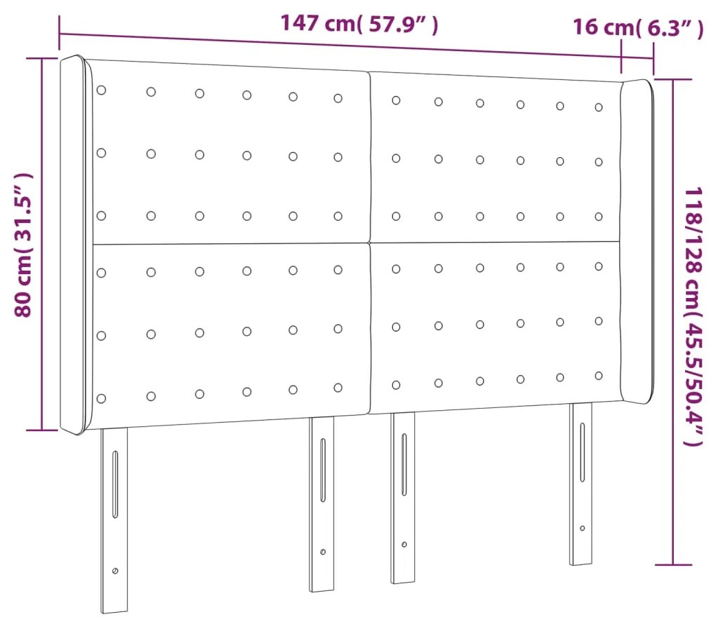 Cabeceira de cama c/ LED veludo 147x16x118/128 cm verde-escuro