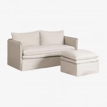 Conjunto De Sala Com Sofá De 2 Lugares E Puff Em Linho E Algodão Grace Tecido Beige - Sklum