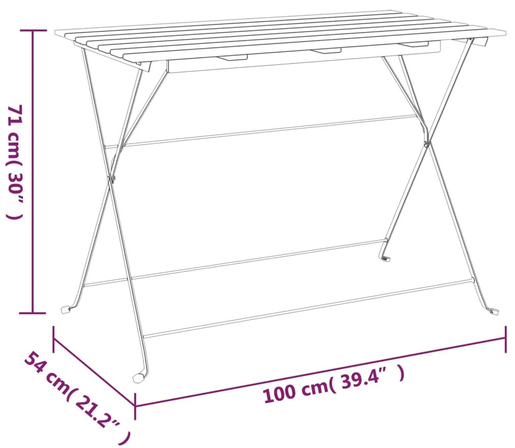 Mesa de bistrô dobrável 100x54x71 cm acácia maciça e aço