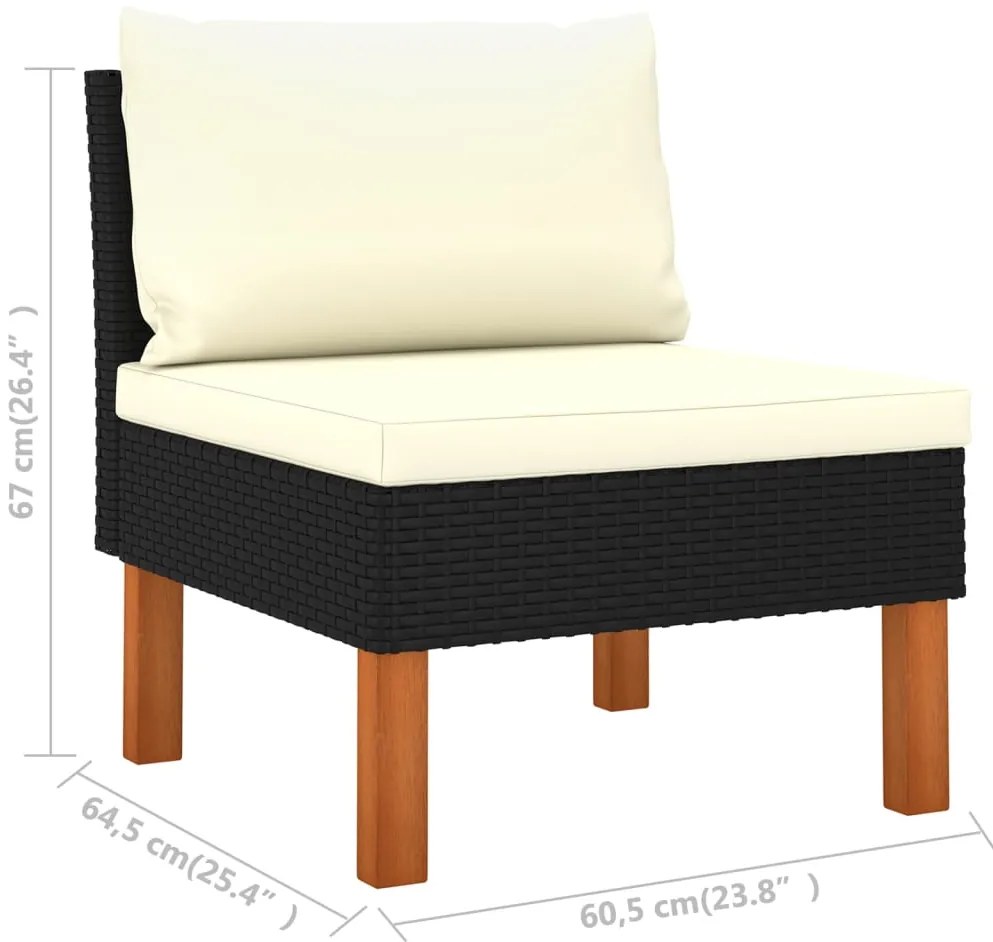 7 pcs conj. lounge jardim vime PE e madeira de eucalipto preto