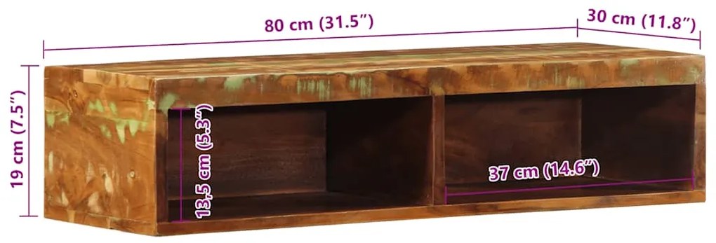 Armário de TV para parede 80x30x19 cm mangueira áspera maciça