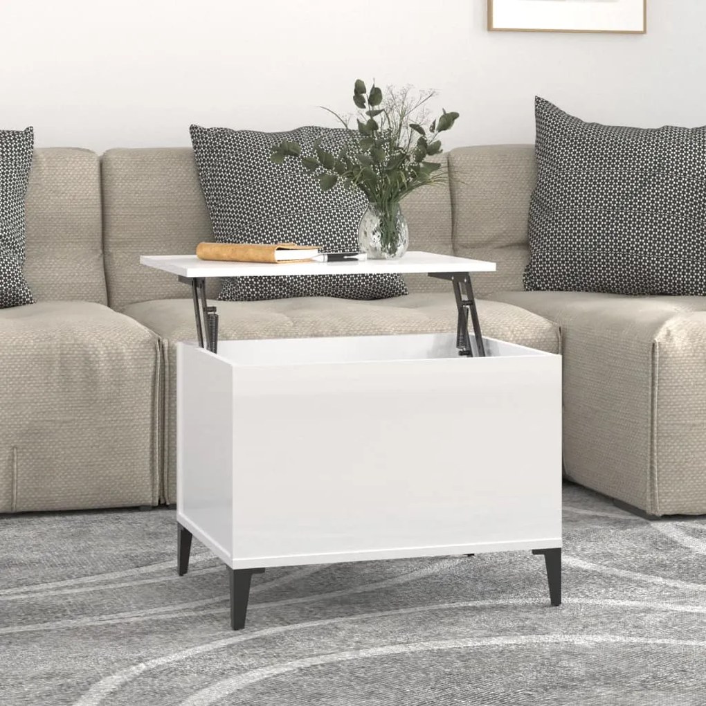 vidaXL Mesa centro 60x44,5x45 cm derivados de madeira branco brilhante