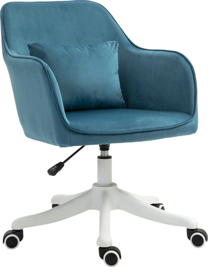 HOMCOM Cadeira de escritório veludo poltrona massagem almofada lombar integrada altura regulável giratória 360° azul | Aosom Portugal