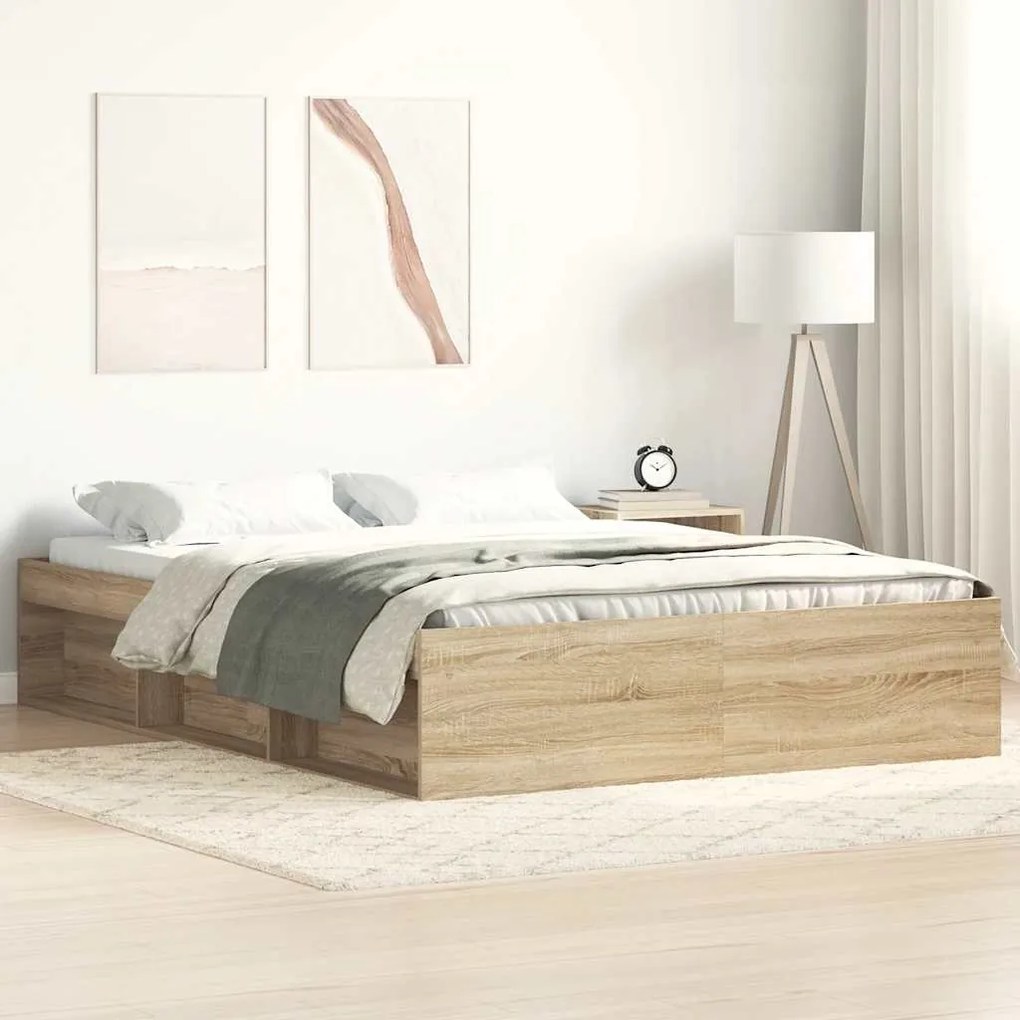 Estrutura de cama de casal 135x190 cm carvalho sonoma