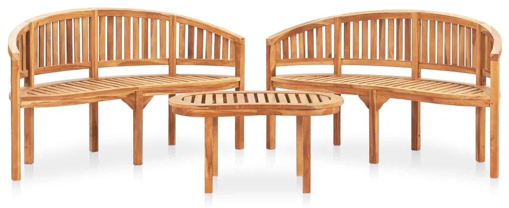 vidaXL 3 pcs conj. lounge de jardim formato banana teca maciça