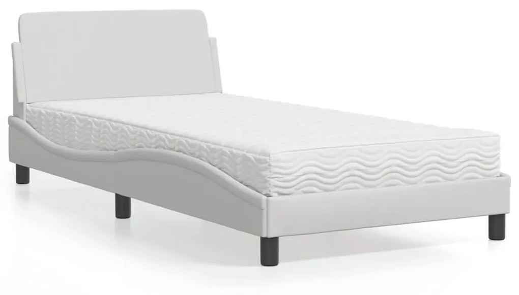 Cama com colchão 100x200 cm couro artificial branco