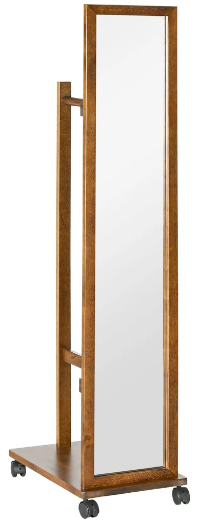 HOMCOM Espelho Pé Rodas Corpo Inteiro Barra Pendurar Roupa Prateleira 35,5x49,5x167,8 cm Prático Nogueira | Aosom Portugal