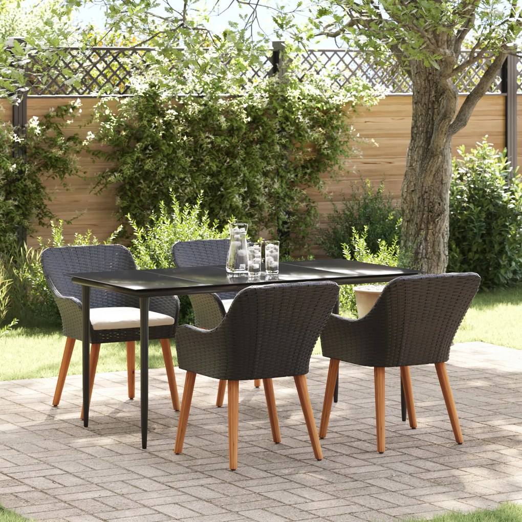 vidaXL Conjunto de Jantar de 5 Peças para Jardim em Rattan Preto