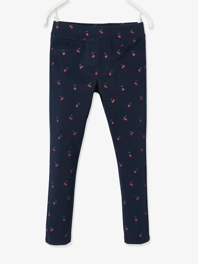 Treggings morfológicas com cerejas estampadas, para menina, medida das ancas Estreita azul escuro estampado