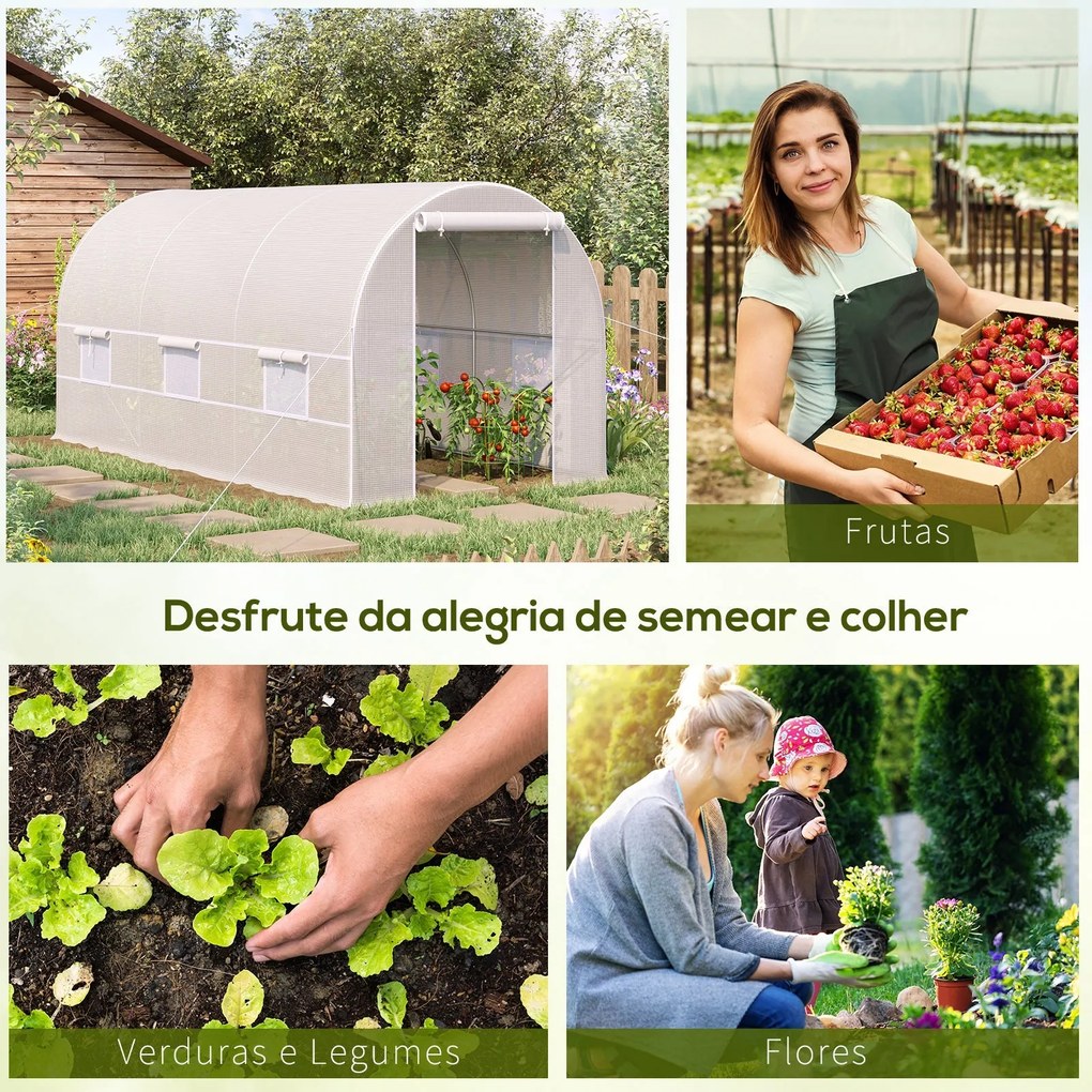 Estufa Tipo Túnel 400x200x200cm Estufa de Jardim com Portas Enroláveis