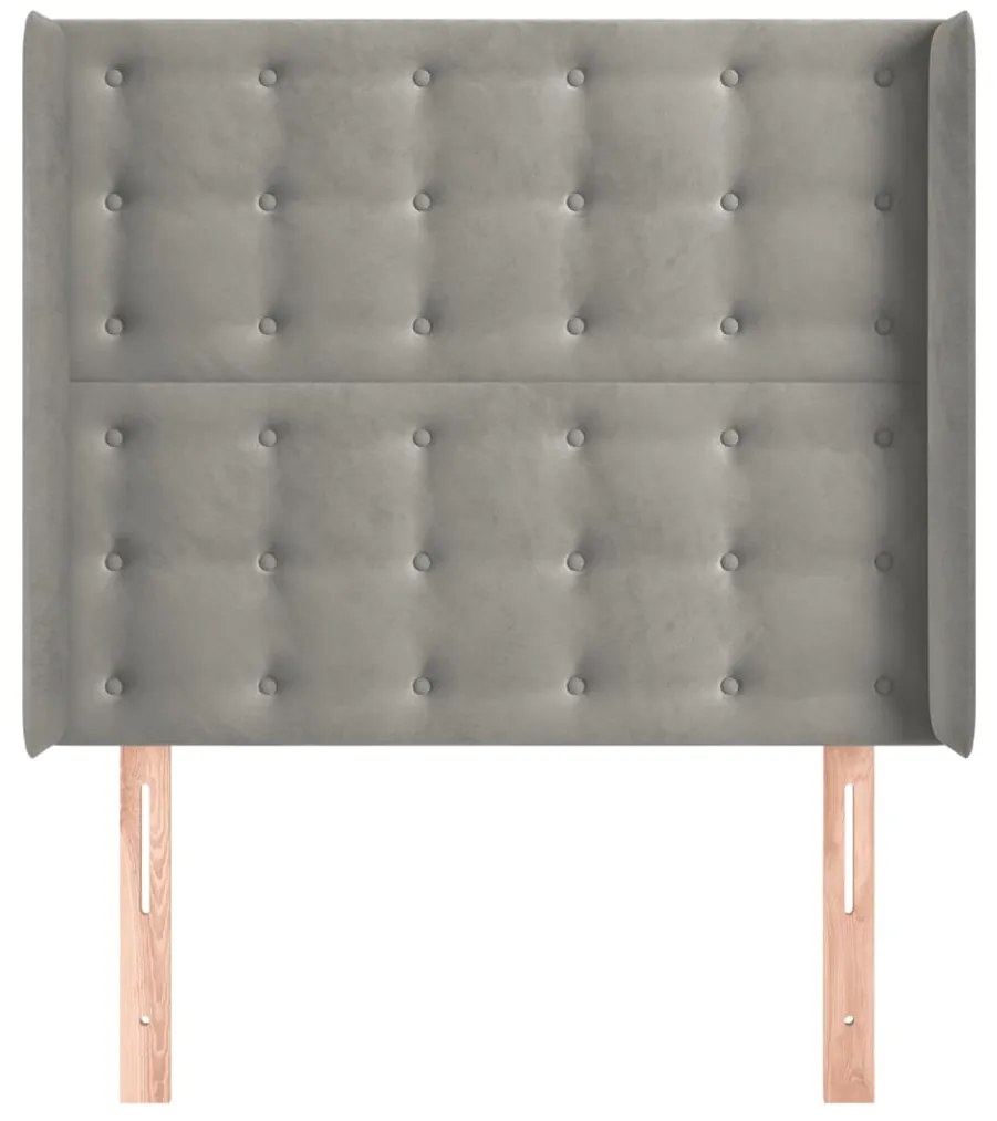 Cabeceira de cama c/ abas veludo 83x16x118/128cm cinzento-claro