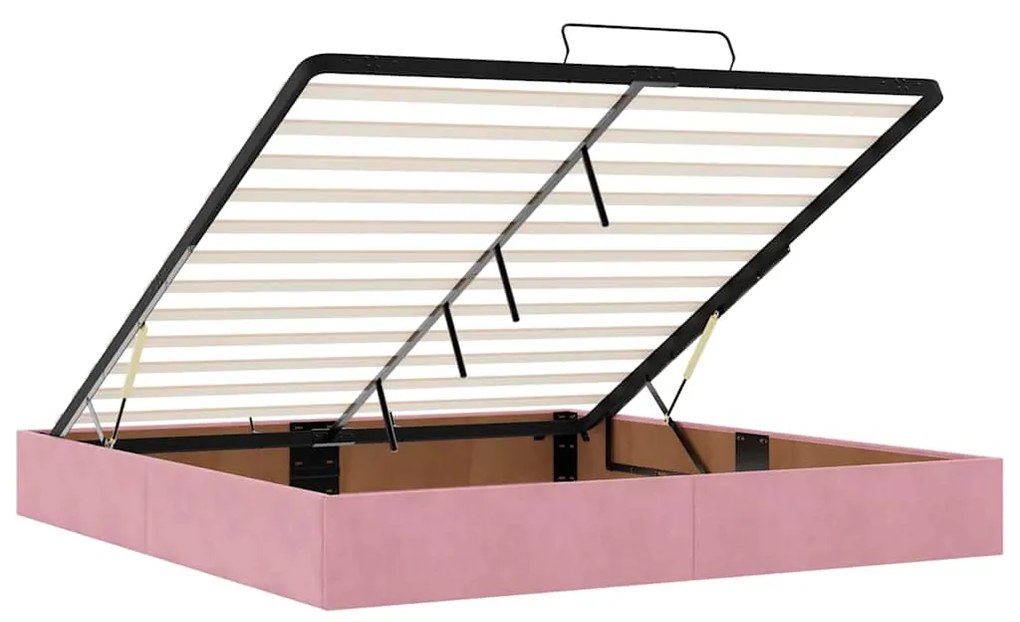 Estrutura de cama otomana com colchão 160x200 cm veludo rosa