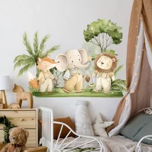 Autocolante de parede para quarto de criança - Três amigos na natureza