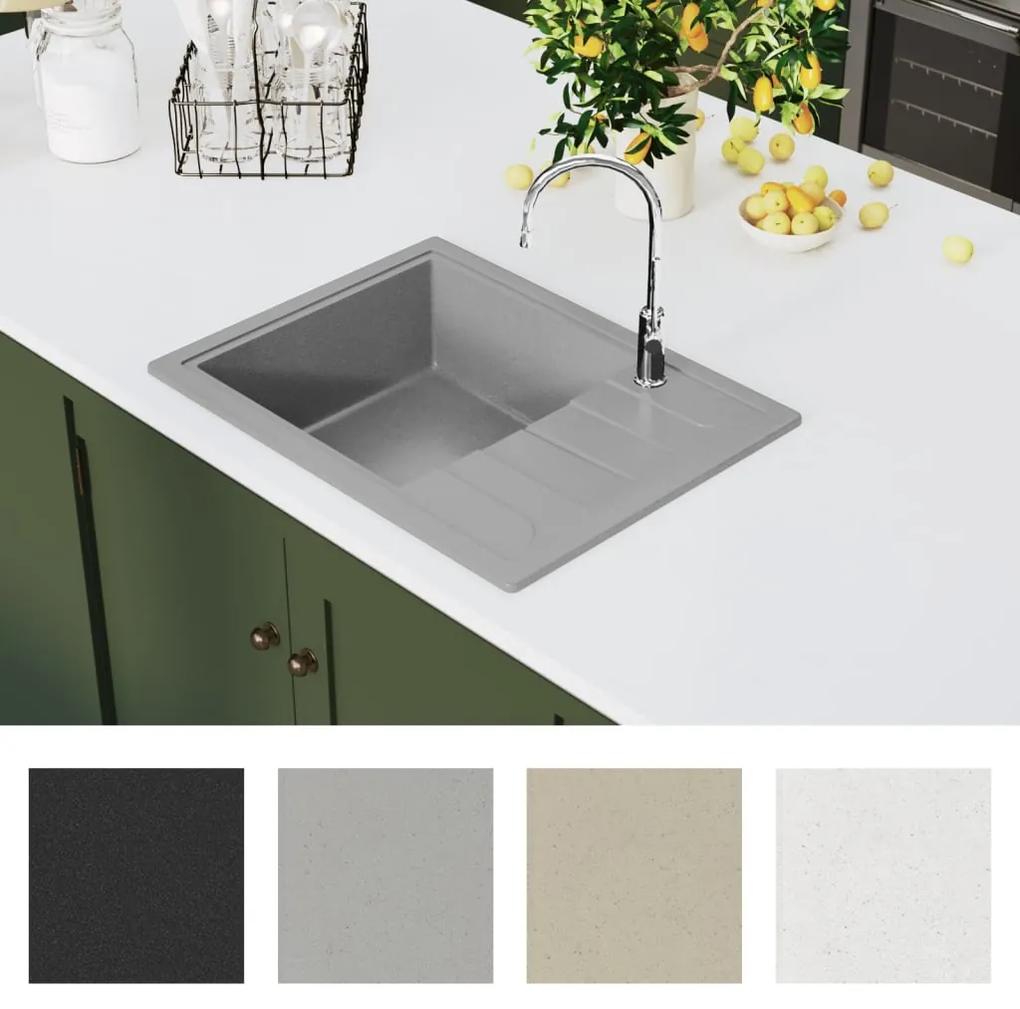 Lava-louça cozinha orifício extravasamento oval granito cinza