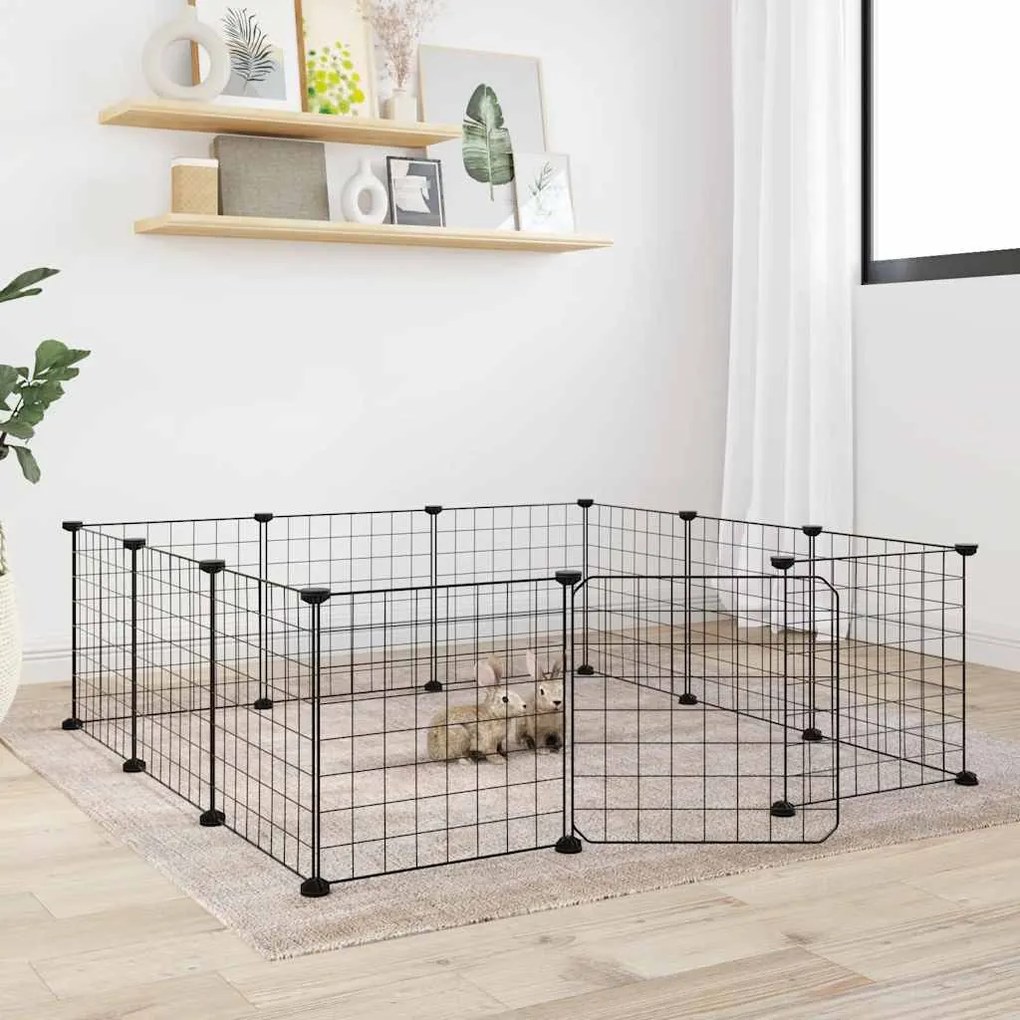 Gaiola p/ animais de 12 painéis c/porta 35x35 cm aço preto
