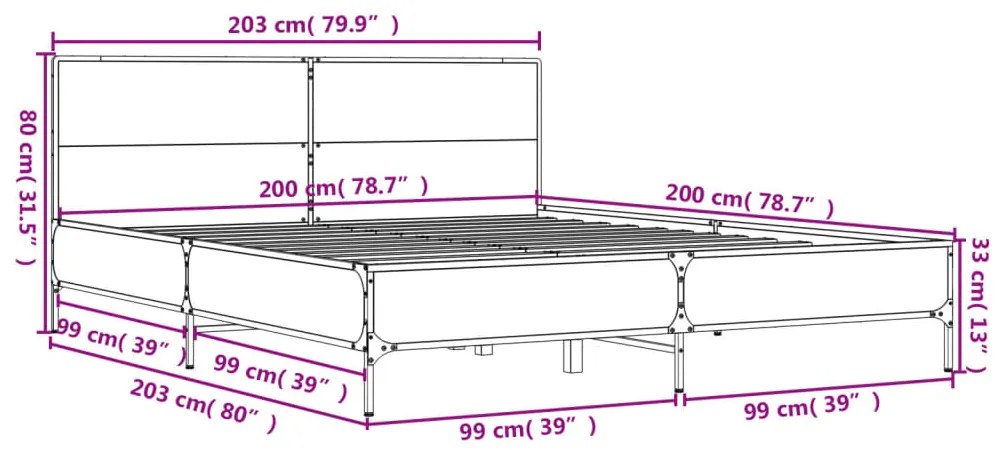 Estrutura de cama 200x200 cm derivados madeira/metal