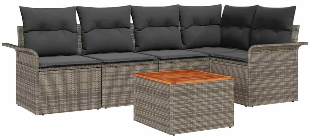 Kit de Sofá de Jardim com 6 Peças e Almofadas Cinzas em Rattan Sintéti