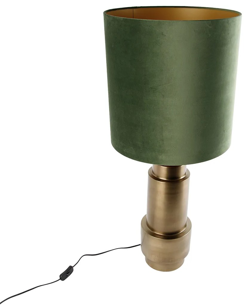 Candeeiro de Mesa Bruut em Veludo Verde com Pormenores Dourados 40cm Art Deco