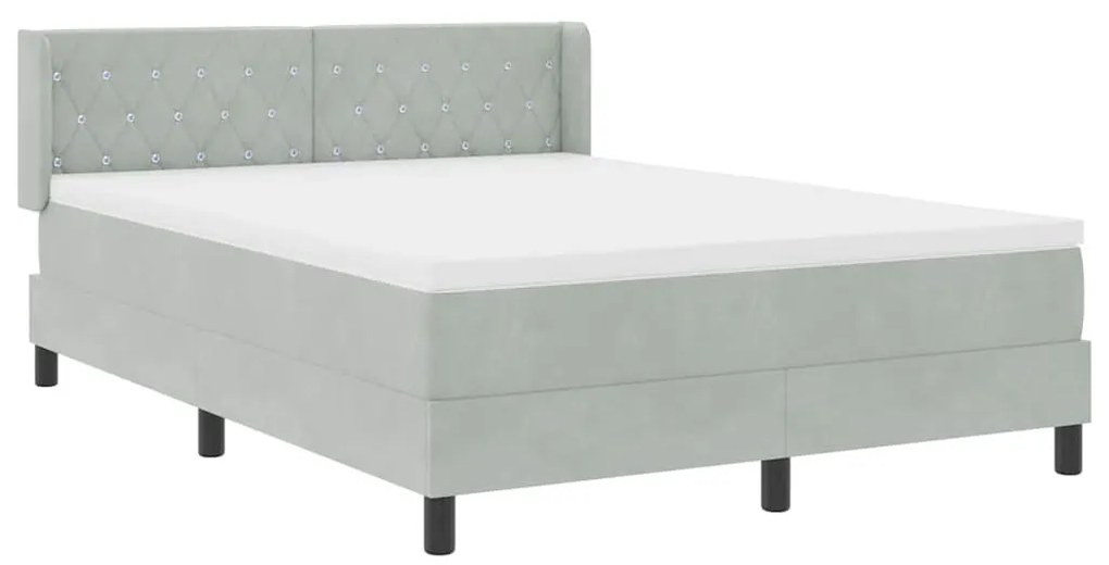 Cama Box Spring com Colchão Cinza Claro 140x200 cm Veludo