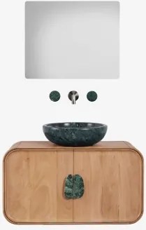 Conjunto De Móvel De Casa De Banho Suspenso 95x45 Cm Em Madeira De Manga E Pedra Natural Kivalina Mármore Verde Udaipur - Madeira - Sklum