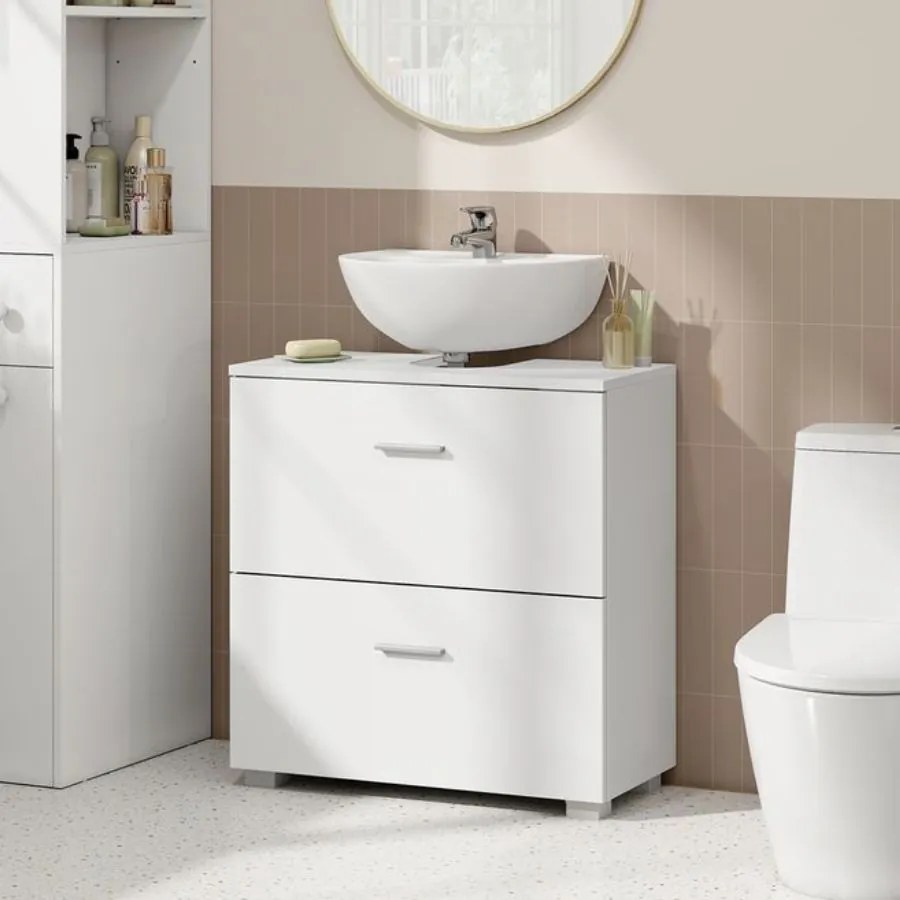 Móvel casa de banho de lavatório (NÃO INCLUIDO) 30 x 60 x 63,8 cm com 2 gavetas grandes Coleção CUSTOS branco