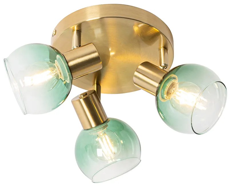 Candeeiro de teto Art Deco dourado com vidro verde 3 luzes - VIDRO Art Deco